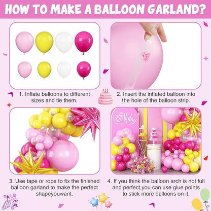 Hot Pink Yellow Balloon Arch Kit, - Image 6