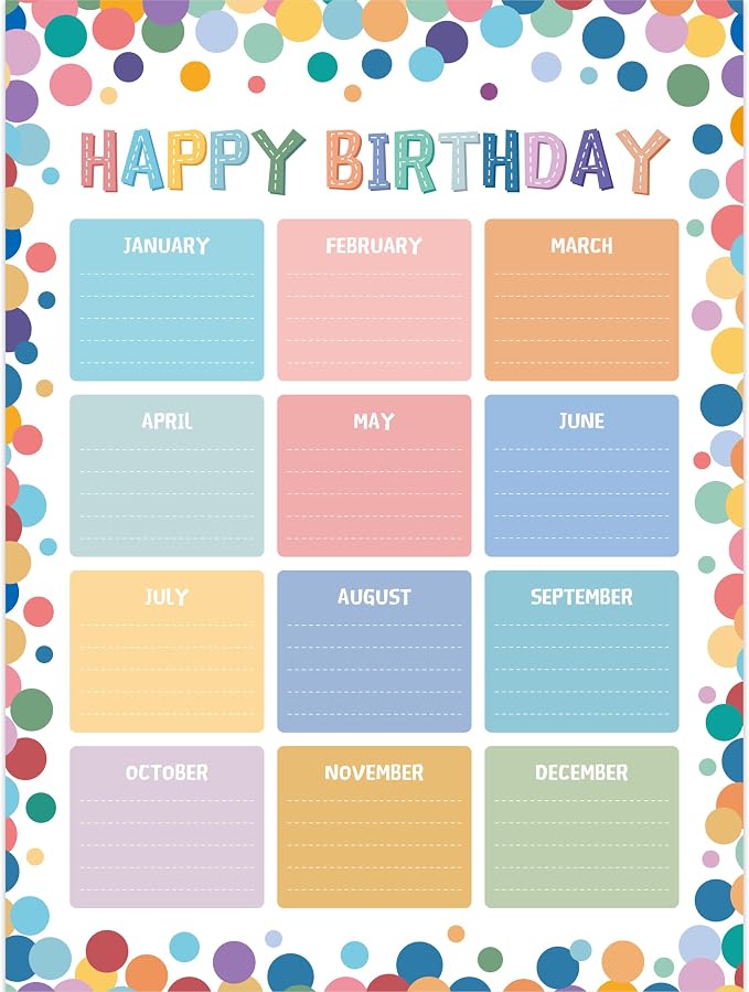 Classroom Birthday Chart with 20 Glue Dots, Boho-Style Classroom Decoration by VANTASII