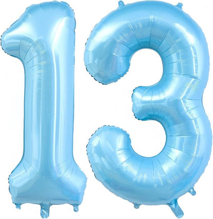 Pastel Blue 13 Balloon Number, Light Blue 13 Balloons by BBPOOL
