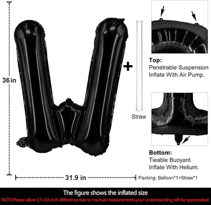 Lovoir 40 Inch Large Black Letter W Balloons Big Size Jumbo Mylar Foil Helium - Image 2
