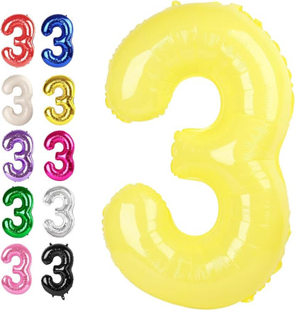 Yellow Number 3 Balloon 40 inch, Balloon numbers party supplies, deco photo by Upgesy