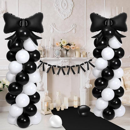 2 Sets Black White Bow Balloon Column Stand Kit Includes 2 Bows & 100 Latex - Image 6