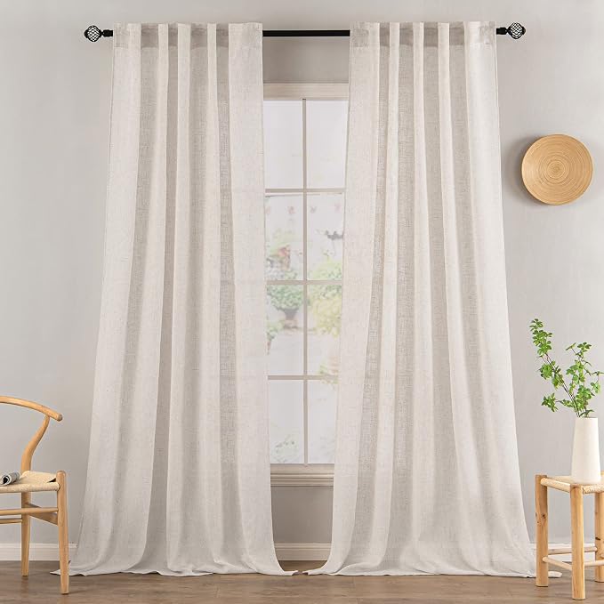 MIULEE White Linen Curtains 52x108 Inches Long - Image 2