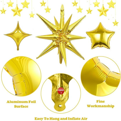 14pcs Gold Star Balloons, Mixed Star Foil Balloon, 22Inch Explosion Stars - Image 5