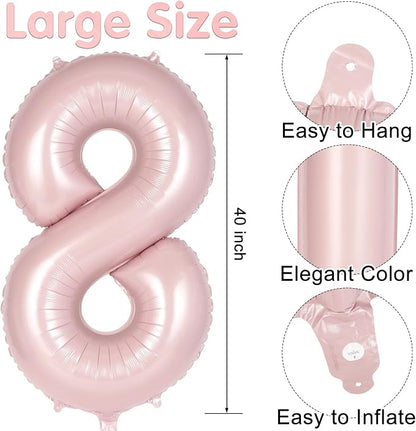 Light Pink Number 8 Balloon, 40 Inch Giant Mylar Number Balloons, Large Foil - Image 2