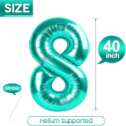 8 Balloon - Teal Birthday Number Balloons, 40 Inch Decorations Men Women | Teal - Image 5