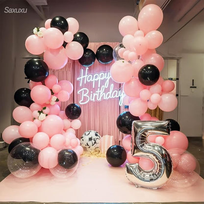 Pink and Black Balloon Arch Kit, Macaron Heart Latex Balloons - Image 5
