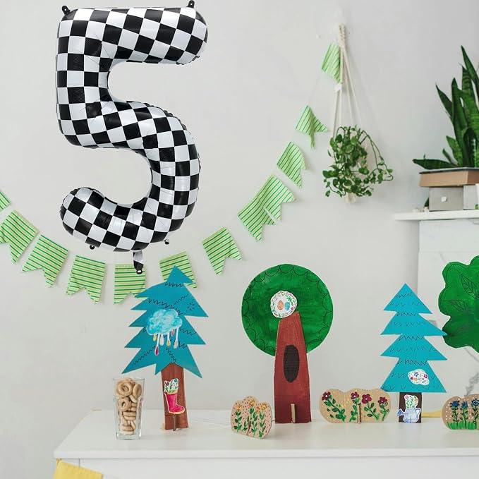 42 Inch Checkered Number Balloon 9, Large Foil Race Car Flag Birthday Party - Image 6
