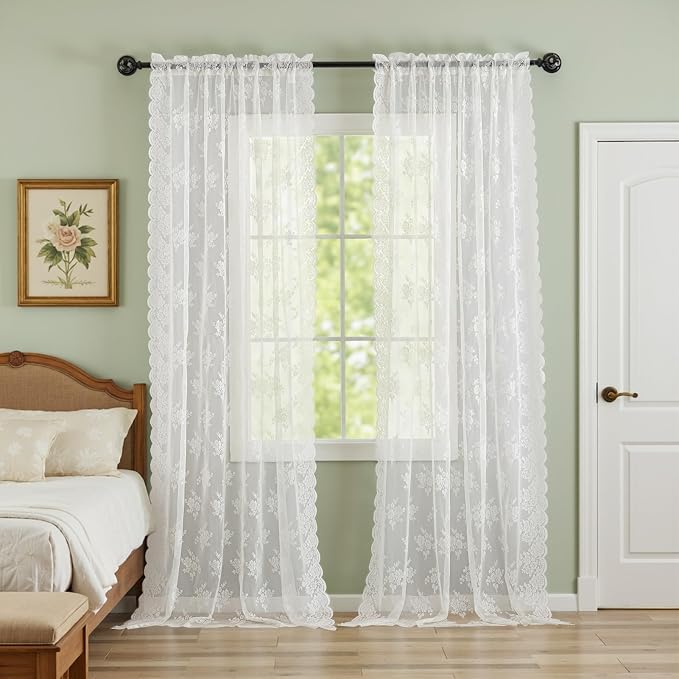 Kotile Ivory Vintage Lace Curtains - Image 6