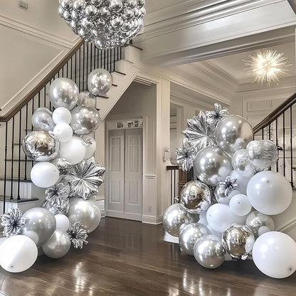 RUBFAC Metallic Silver Balloons Different Sizes Balloon Arch 154pcs | Garland - Image 6