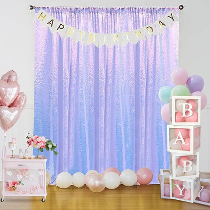 Sugargirl Mermaid Lavender Sequin Backdrop Curtain 2 Panels 2FTx8FT Glitter - Image 2