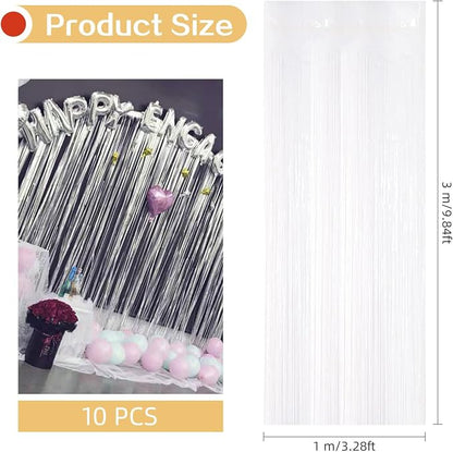 10 Pack White Foil Curtain Backdrop 3.2ft x 9.8ft Black Metallic Tinsel Foil - Image 3