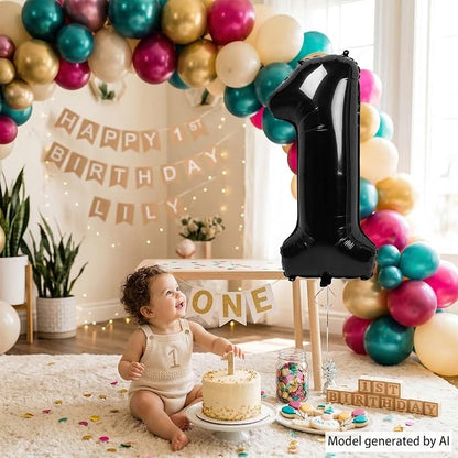 Black Number 1 Balloon 40 Inch, Sleek Foil Numeral - Image 7