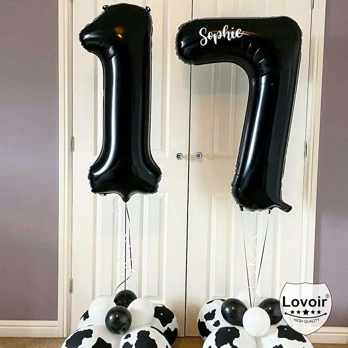 Black 17 Number Balloons, 40 Inch Giant Number 17 Balloons Foil Mylar Helium - Image 4