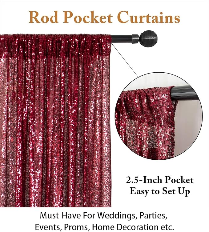 ShinyBeauty Burgundy Sequin Sparkling Backdrop 10x10FT | Photographic Glitter - Image 3