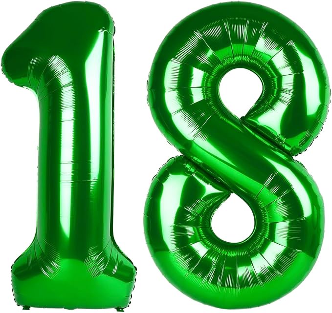Green Number 18 Balloon 40 Inch, 18th Birthday Party Decorations Men Women | by IWERP