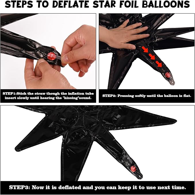 8 Pcs Black Star Balloons, 27/22 inch Explosion Foil Balloons - Image 3