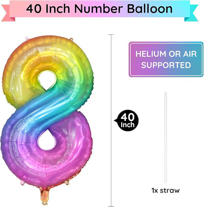 Rainbow Number 8 Balloon, 40 Inch Large Number Foil Mylar Balloons - Image 2