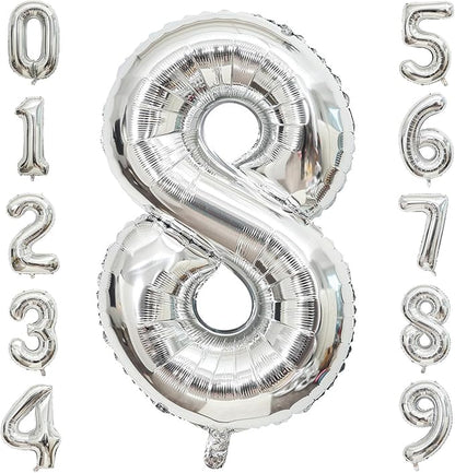 Silver Number 8 Balloon, 40 Inch Large Number Foil Mylar Balloons by PatiCool
