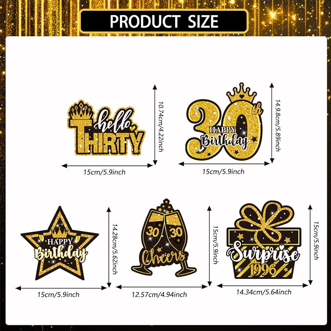 Mxdfafa 39Pcs Black Gold Glitter 30th Birthday Decorations Kit, 30th Bday Party - Image 7