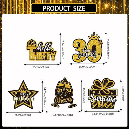 Mxdfafa 39Pcs Black Gold Glitter 30th Birthday Decorations Kit, 30th Bday Party - Image 7