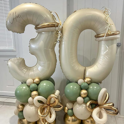 Cream Number 3 Balloons, 40 Inch 3 Balloons Giant Helium Foil Mylar Beige 3 - Image 4