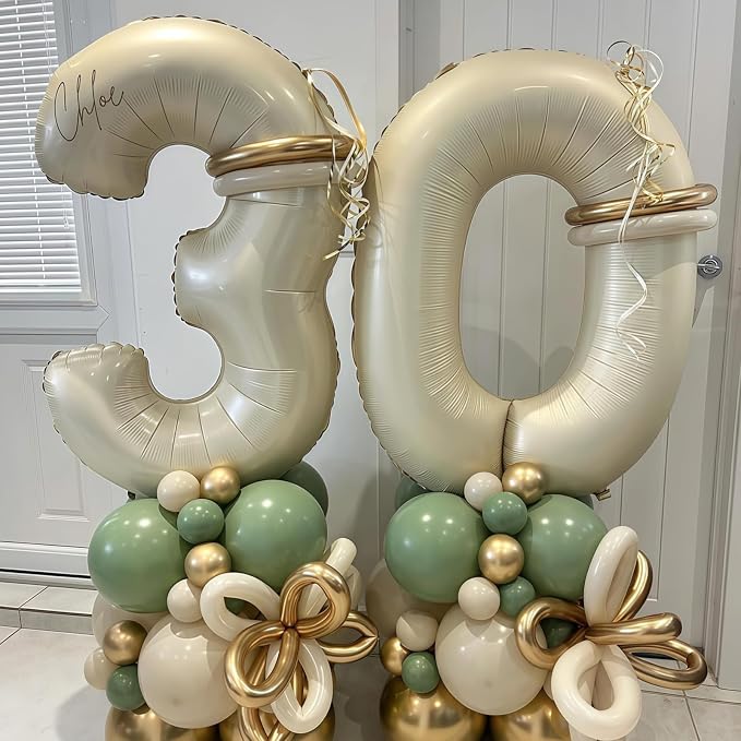 Cream Number 0 Balloons, 40 Inch 0 Balloons Giant Helium Foil Mylar Beige 0 - Image 2