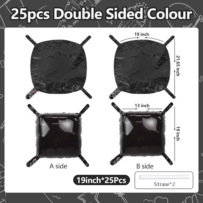 NISOCY 25PCS Metallic Black Square Foil Balloons Wall Backdrop | Double Sided - Image 2
