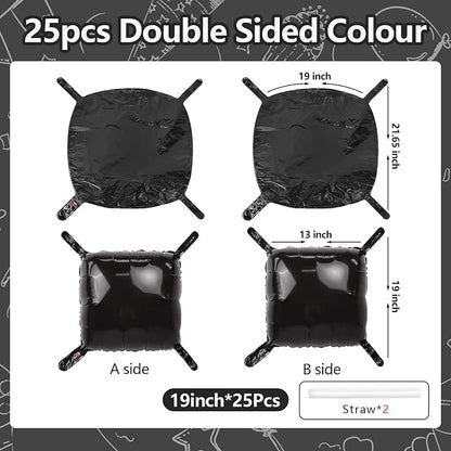 NISOCY 25PCS Metallic Black Square Foil Balloons Wall Backdrop | Double Sided - Image 2
