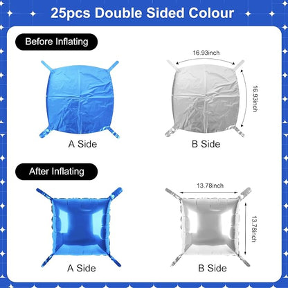 Blue and Silver Square Foil Balloons 25 Pcs Metallic Blue and Silver Balloons - Image 7
