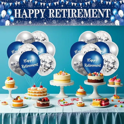 GOLDCROW Retirement Party Decorations Blue Silver Happy Retirement Banner - Image 2