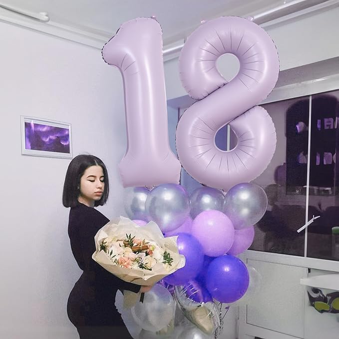 Pastel Dusty Purple Number 18 Birthday Balloons, 40 Inch Foil Number 1 & 8 - Image 3