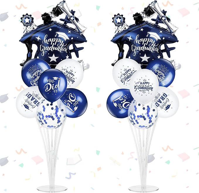 Jenaai Blue and Silver 27 Pcs 2026 Graduation Balloon Centerpiece by Jenaai