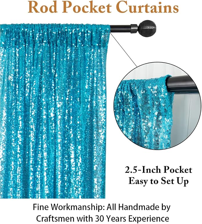 ShinyBeauty Sequin Curtains 2 Panels Turquoise 2FTx8FT Sequin Photo Backdrop - Image 5