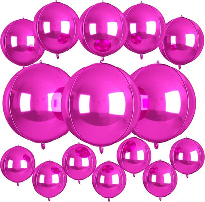 15 Pcs Hot Pink Round Foil Balloons, 22/15/10 Inch 4D Ball Balloons Hot Pink by Sowide