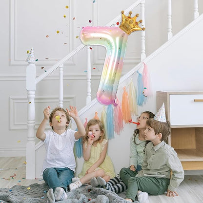 Stars Rainbow Gradient Number 8 Balloon, Giant 40 Inch & Mini Crown Balloons - Image 6