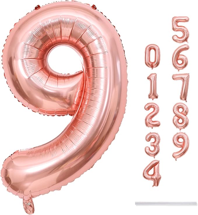 40 Inch Rose Gold Large Numbers Balloons 0-9, Self Inflating Foil Number 9 - Image 9