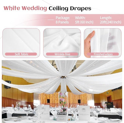 8 Panels White Ceiling Drapes for Wedding Ceiling Drapes 5ftx20ft Wedding Arch - Image 4