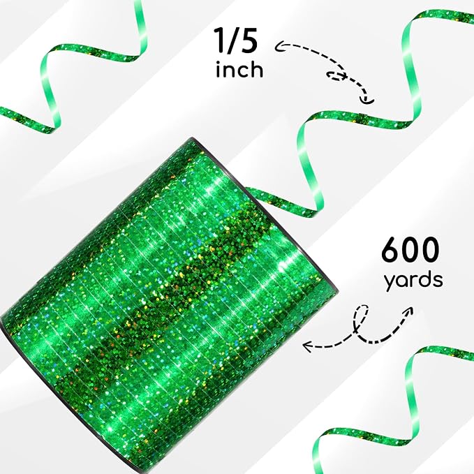 600 Yards Shiny Green Curling Ribbon 1/5‘’ Shiny Green Balloon String - Image 2