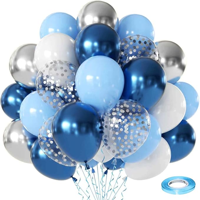 Zesliwy Blue White Silver Balloons Set, Party Decor | Metallic Dark Blue Sliver by Zesliwy