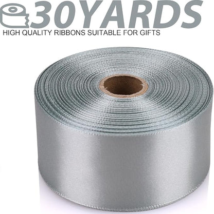 1-1/2 Inch 30 Yards Silver Solid Satin Ribbon - Image 2