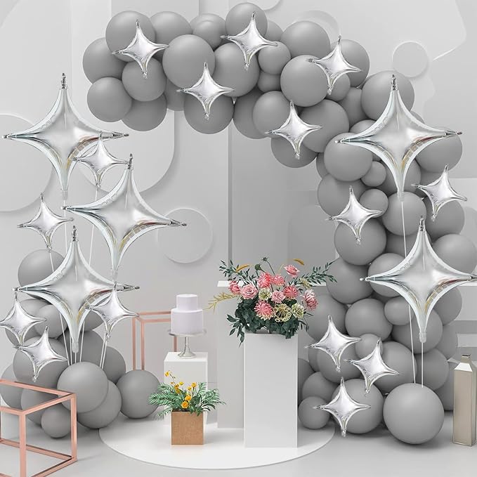 TONIFUL 30 Pcs Four Pointed Star Balloon 26In & 10In Silver Foil Balloon | - Image 6