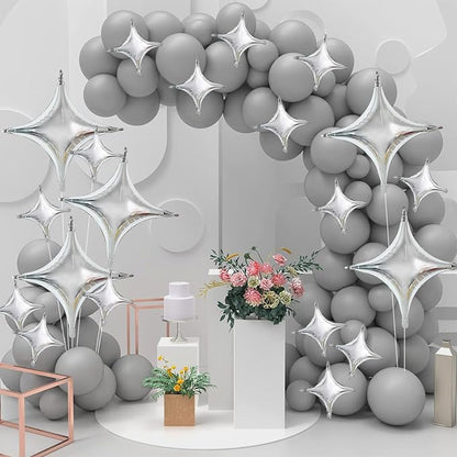 TONIFUL 30 Pcs Four Pointed Star Balloon 26In & 10In Silver Foil Balloon | - Image 6