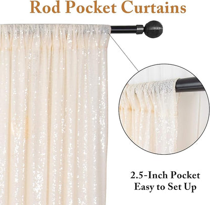 ShinyBeauty Ivory Sequin Backdrop 2 Pieces Photograph Backdrops 7FTx7FT Beige - Image 3