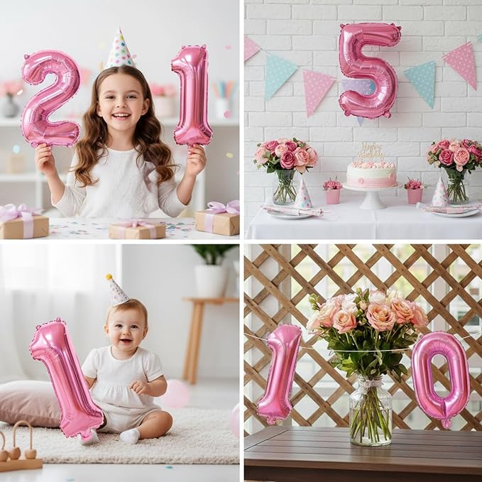 20 Pieces 2 Sets of 16 Inch Pink Number 0-9 Balloons – Foil Mylar Balloons - Image 5