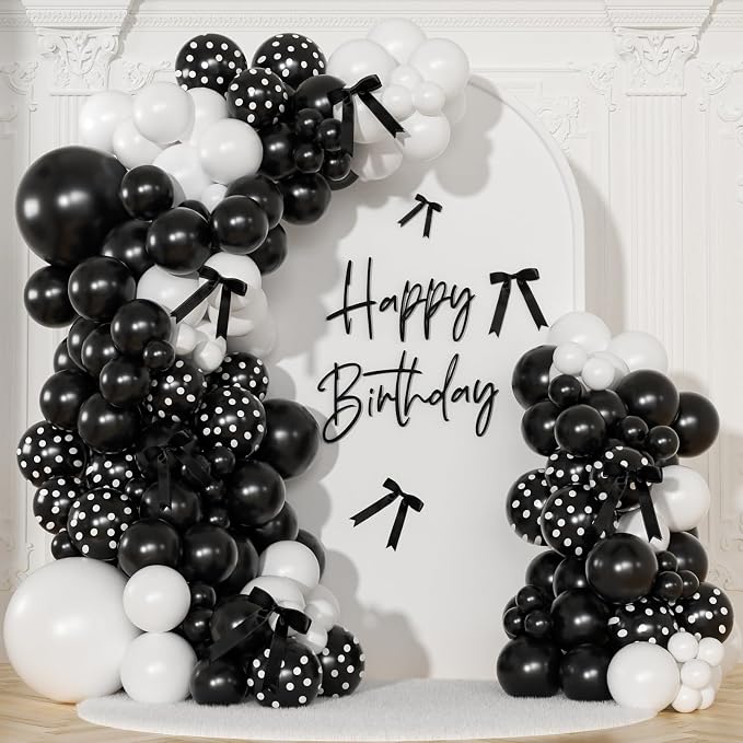 Black White Polka Dot Balloon Arch Kit, Coquette Birthday | Black White Balloons by NUTTYBASH