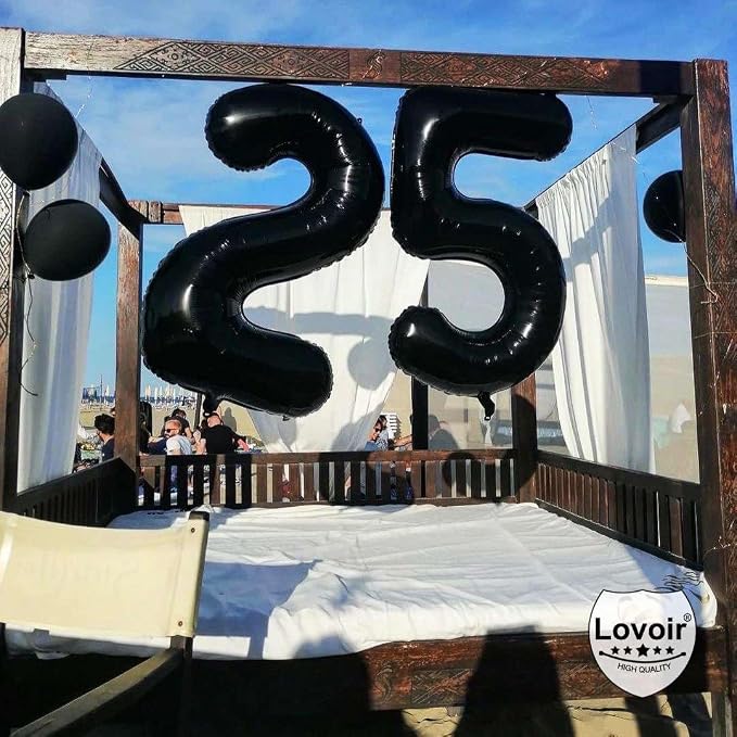 Black 25 Number Balloons, 40 Inch Giant Number 25 Balloons Foil Mylar Helium - Image 3