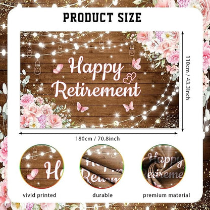 AIBIIN Pink Happy Retirement Backdrop Banner Decorations - Image 2