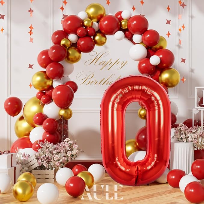 AULE 40 Inch Red 0 Balloon Number Foil 0-9 Birthday Big Numbers | Birthday - Image 2