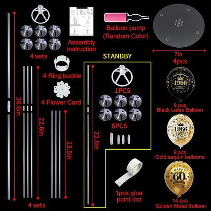 TONIFUL 4 Set 50th Birthday Decor Printed 1976 Black Gold Balloon Stand | - Image 2